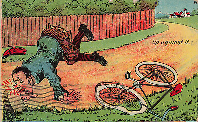 BIKER HITS NOSE BROKEN BICYCLE UP AGAINST IT COMIC POSTCARD 1908 92822 R $6.99