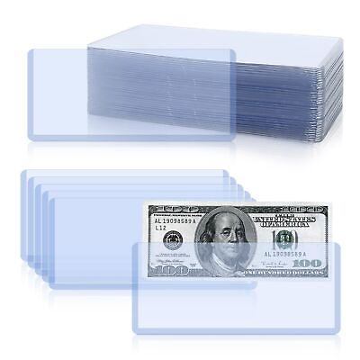 #ad 50 Pack Hard Plastic Clear Money Holder 6.8 x 2.9 PVC Transparent Bill Mon $23.08