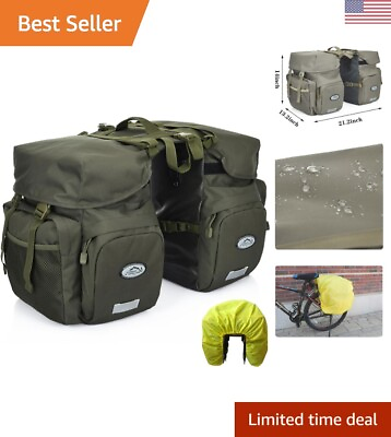 #ad Waterproof Rear Bike Rack Bag with Reflective Trim Army Green 50L Capacity $99.99