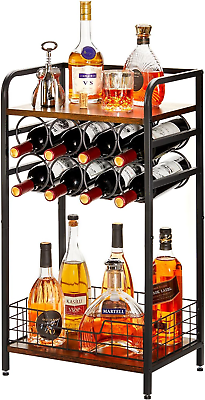 #ad Wine Bar Table Liquor 8 Bottle Holder Mini Rack Cabinet Corner Whiskey Display $69.97