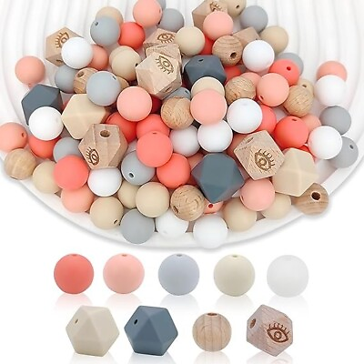 #ad 120 PCS Silicone Beads 15mm Kit DIY Silicone Beads for Keychain Making Rubber $12.99