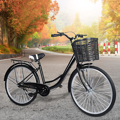 #ad 26 Inch Adult City Bike with Basket Steel Frame for Men Women Students Children $199.99