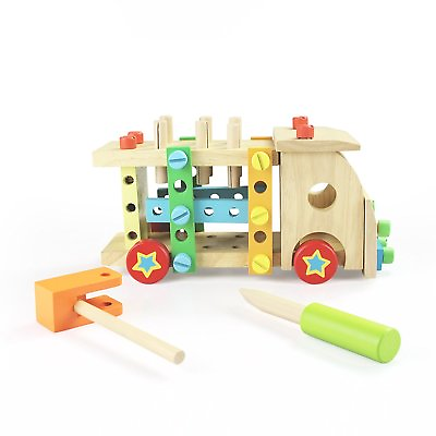 #ad Natural Wood Truck Building Toy Set for Children Nuts Bolts Construction Tools $19.95