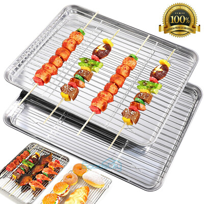 2Pack Stainless Steel Baking Sheet with 2 Rack Set 12*10quot; Non Stick Bakeware $29.31