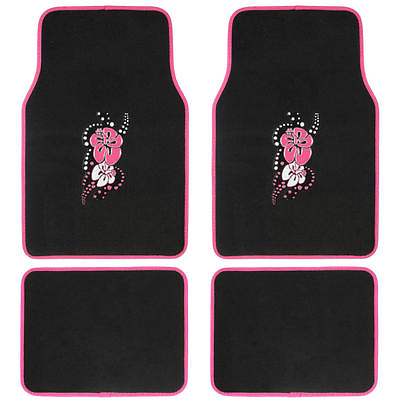 #ad #ad Custom Design Floor Mats 4 PC Car Accessories for girls Pink Hawaiian Flower $29.95