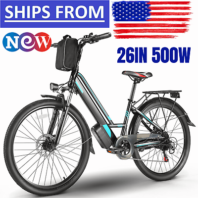 #ad 26quot; Electric Bike for Adults500W Mountain Bicycle Commuter EBike w Rear Rack $488.99