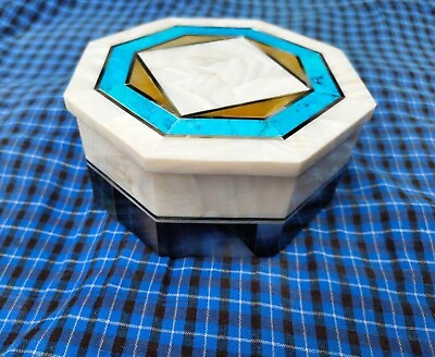 #ad Octagon Marble Trinket Box Gemstone Overlay Work Stationary Box for Study Table $207.00