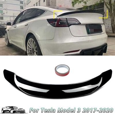 #ad Painted For 17 23 Tesla Model 3 Spoiler Wing Glossy Black Rear Trunk Lip V Style $73.07