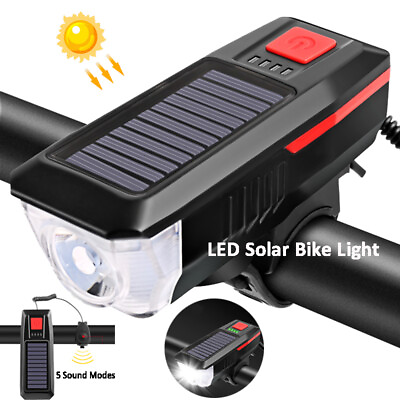#ad #ad Bicycle Bike Smart Front Light Solar USB Rechargeable Rainproof T6 LED w Horn $32.29