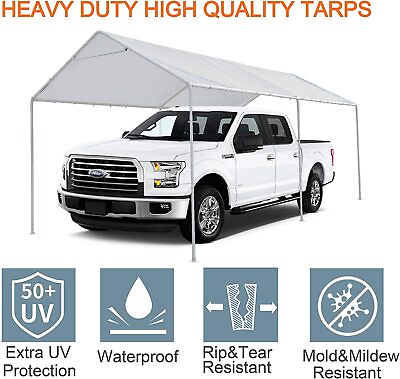 10x20#x27; Carport Replacement Canopy Tent Top Garage Cover w Bungees COVER ONLY $58.99