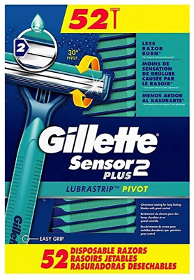 #ad Men#x27;s Gillette Sensor PLUS2 Disposable Razor with Powder Lubrastrip 52 Razors $39.99
