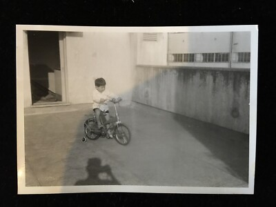 #2094 Japanese Vintage Photo 1940s boy rooftop bicycle $5.99