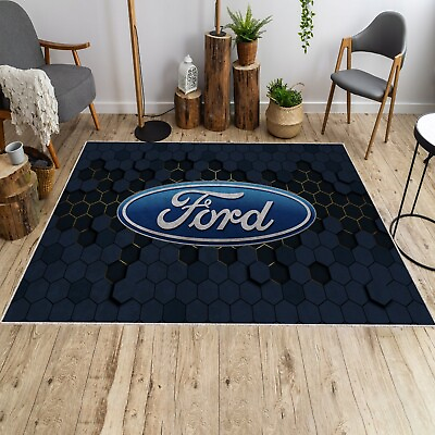 #ad Ford Rug Cool Car Logo Rug Gift for Ford Owners Man#x27;s Cave Rug Decoration $222.94