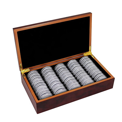 50× 46MM Coin Capsules Storage Box with Wooden Case Holder Collection Display US $18.39