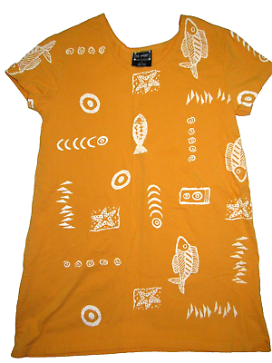 #ad L.G SPORT Orange Fish Print Cotton Beach Cruise Pullover Mini Dress size L $23.69