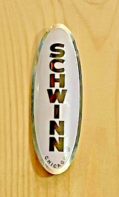 #ad Schwinn Bike Vintage Style Chrome Head Badge Black White Chrome Curved NEW $25.00