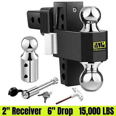 #ad 2quot; Receiver Drop Hitch 6quot; Adjustable Trailer Hitch for Truck RV SUV Boat Black $165.99