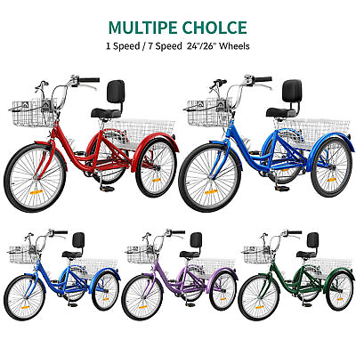 #ad 24quot; 26quot; 1 7 Speed Adult Trike Tricycle 3 Wheel Bike w Removable Basket Shopping $244.99