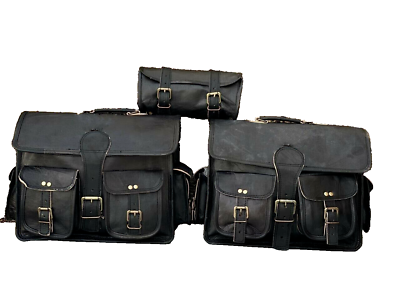 #ad New Leather Black HONDA BAG Motorcycle Combo Saddle 3 Bags Saddlebag Luggage $103.40