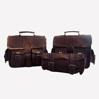 #ad New Leather Brown HONDA BAG Motorcycle Combo Saddle 3 Bags Saddlebag Luggage $60.45