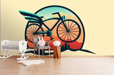 #ad 3D Logo Flying Bike Wallpaper Wall Mural Removable Self adhesive 196 AU $99.99