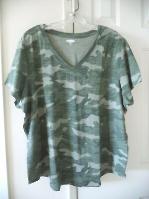 #ad Must Have Old Navy Olive Army Green Camouflage Slub V Neck T shirt 18 20 2X XXL $18.99