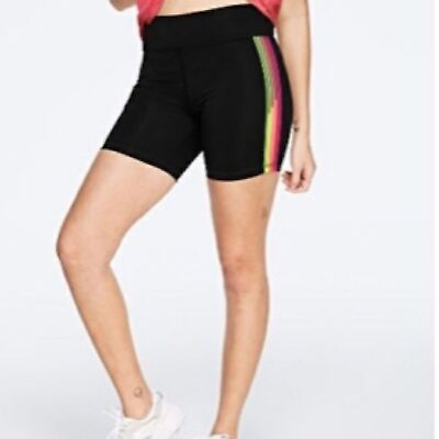 #ad #ad PINK Victoria#x27;s Secret Ultimate Bike Shorts High Waist Neon Rainbow Size S $15.00