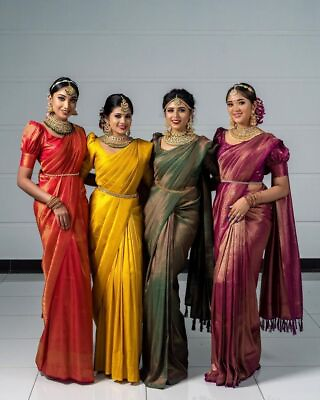Soft Lichi Silk Blend Saree Indian Festival jacquard zari sari Wedding Border $31.74