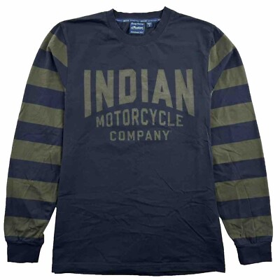 #ad Indian Motorcycle Men#x27;s Small Sleeve Stripe Long Sleeve T Shirt Navy Biker USA $19.99