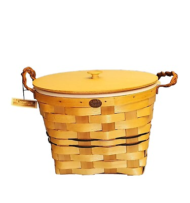 #ad Peterboro Basket Co Lrg Holiday Server Basket With Bowl Divider And Lid USA $69.99
