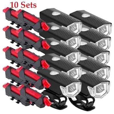 #ad 10 Sets MTB Bike Front Bicycle Headlights amp; Rear Taillight LED Rechargeable $46.51