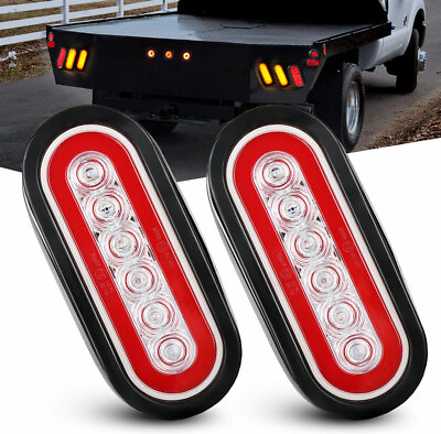 #ad 2 Red 6quot; Oval Trailer Lights 6 LED Stop Turn Tail Truck Sealed Flush Mount Amber $17.09