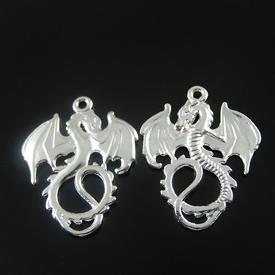 #ad 12PCS Silver Alloy 35*28mm Flying Dragon Pendant Charms DIY Accessories 32440 $4.73
