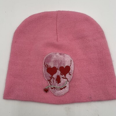 #ad Pink Velvet Skull Girls Teen Beanie Knit $9.99