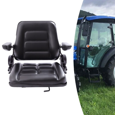 #ad Universal Forklift Seat PVC Truck Mower Tractor Seat Adjustable Backrest Armrest $107.34