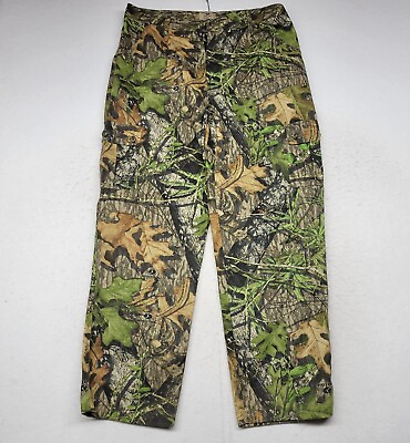 #ad Mossy Oak Pants Mens Large Green Camo Hunting Cargo Outdoor Pockets Zip $20.24