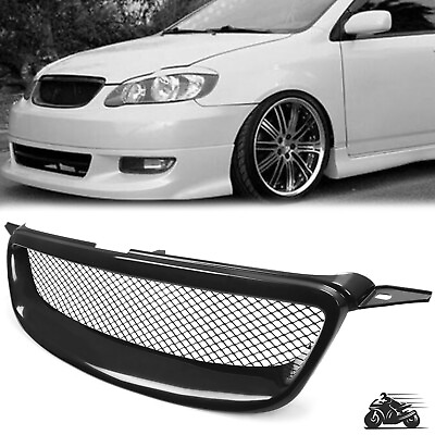 For 03 07 Toyota Corolla Glossy Black Metal Mesh Front Bumper Hood Grill Grille $28.00