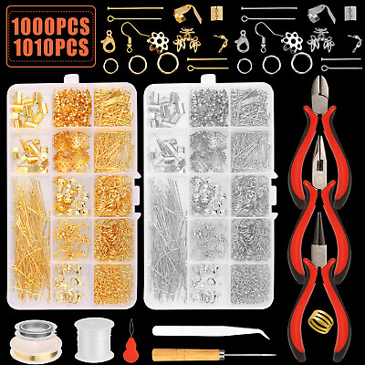 #ad 1010Pcs Jewelry Making Kit DIY Sterling Beading Repair Tools Craft Supplies Set $10.48