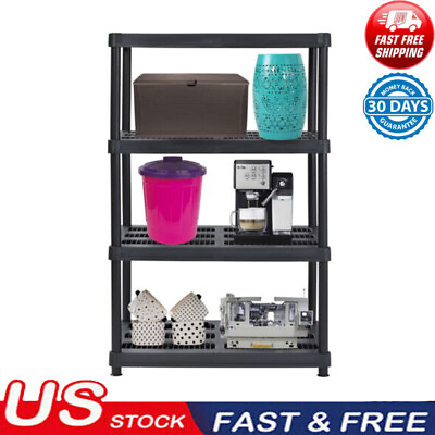 Heavy Duty 4 Shelf Freestanding Indoor Storage Shelving Unit Black Resin $51.29