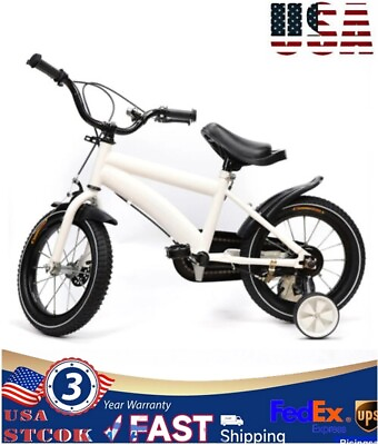 #ad 14 White Bike Boys amp; Girls Bicycle with Training Wheels For 3 4 5 6 Years Old $89.24