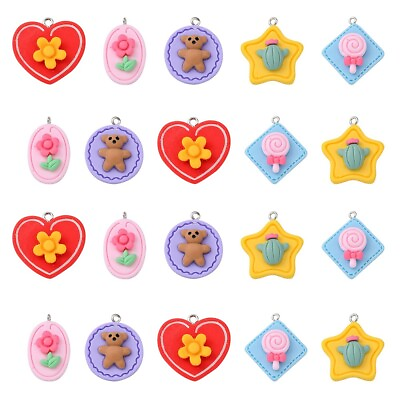 #ad #ad 30x Resin Bear Flower Lollipop Charm Pendants for Jewelry Making DIY Accessories $10.50