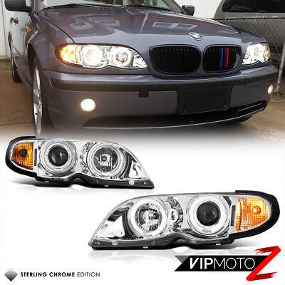 #ad For 02 05 BMW E46 325 330 4 DR Sedan LED Angel Eye Halo Projector Headlight Lamp $180.74