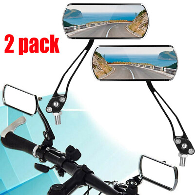 Pair 2 Bicycle Bike Cycling Handlebar Rear View Rearview Mirror Rectangle Back $14.90