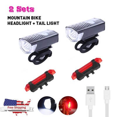 #ad #ad 2 Sets USB LED Rechargeable Bike Headlight Taillight Night Light Cycling Bicycle $7.99