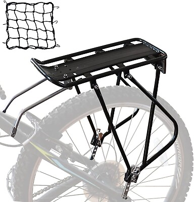 #ad Bike Cargo Rack w Bungee Cargo Net amp; Reflective Logo Universal Adjustable $33.00