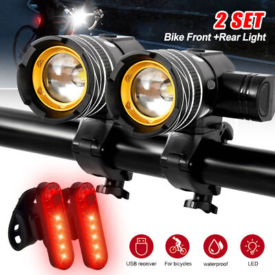 #ad Rechargeable LED Mountain Bike Lights 20000LM Bicycle Torch Front amp;Rear Lamp Set $18.45