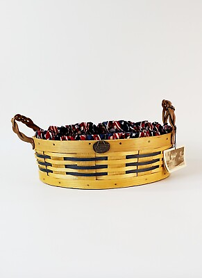 #ad Handcrafted In USA 13quot; Round America The Proud Peterboro Leather Handles Basket $44.99