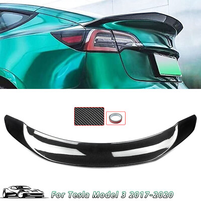 #ad For 2017 2023 Tesla Model 3 Spoiler Wing V Style Carbon Look Rear Trunk Lip ABS $78.64