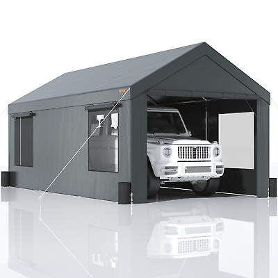 #ad VEVOR Carport Canopy Car Canopy 10 x 20ft 8 Legs Sidewalls amp; Windows Darkgray $269.99