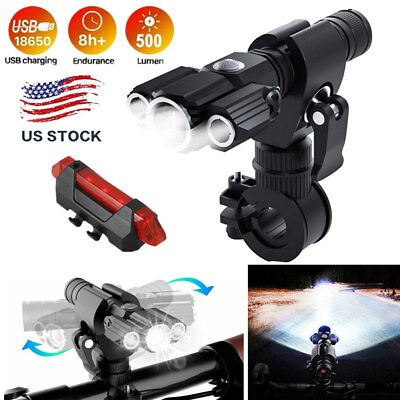 #ad USB Rechargeable LED Bicycle Headlight Bike 3 Head Light Front Lamp Set Cycling $11.99